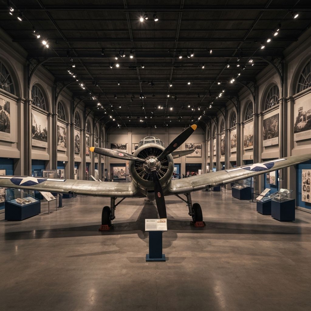 National WWII Museum interior with vintage aircraft