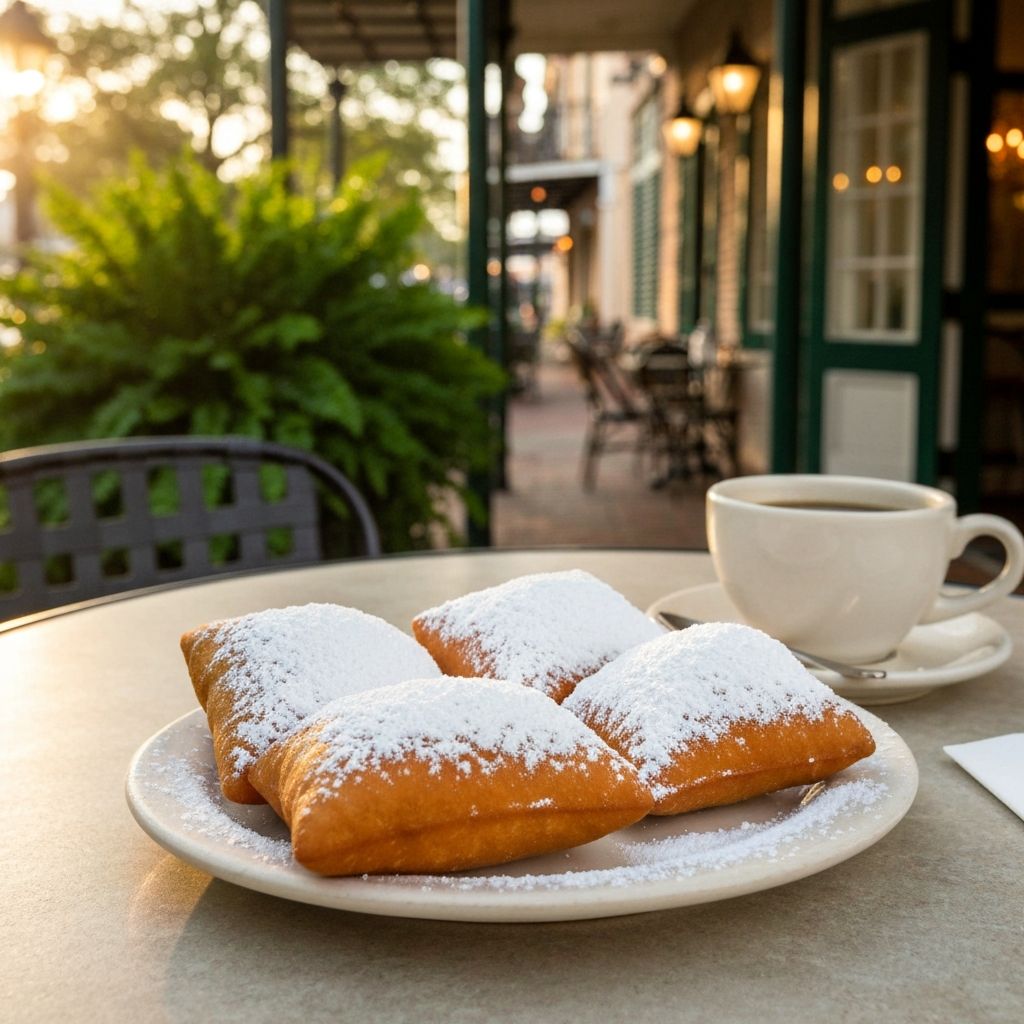 Fresh beignets covered in powdered sugar at Cafe Du Monde