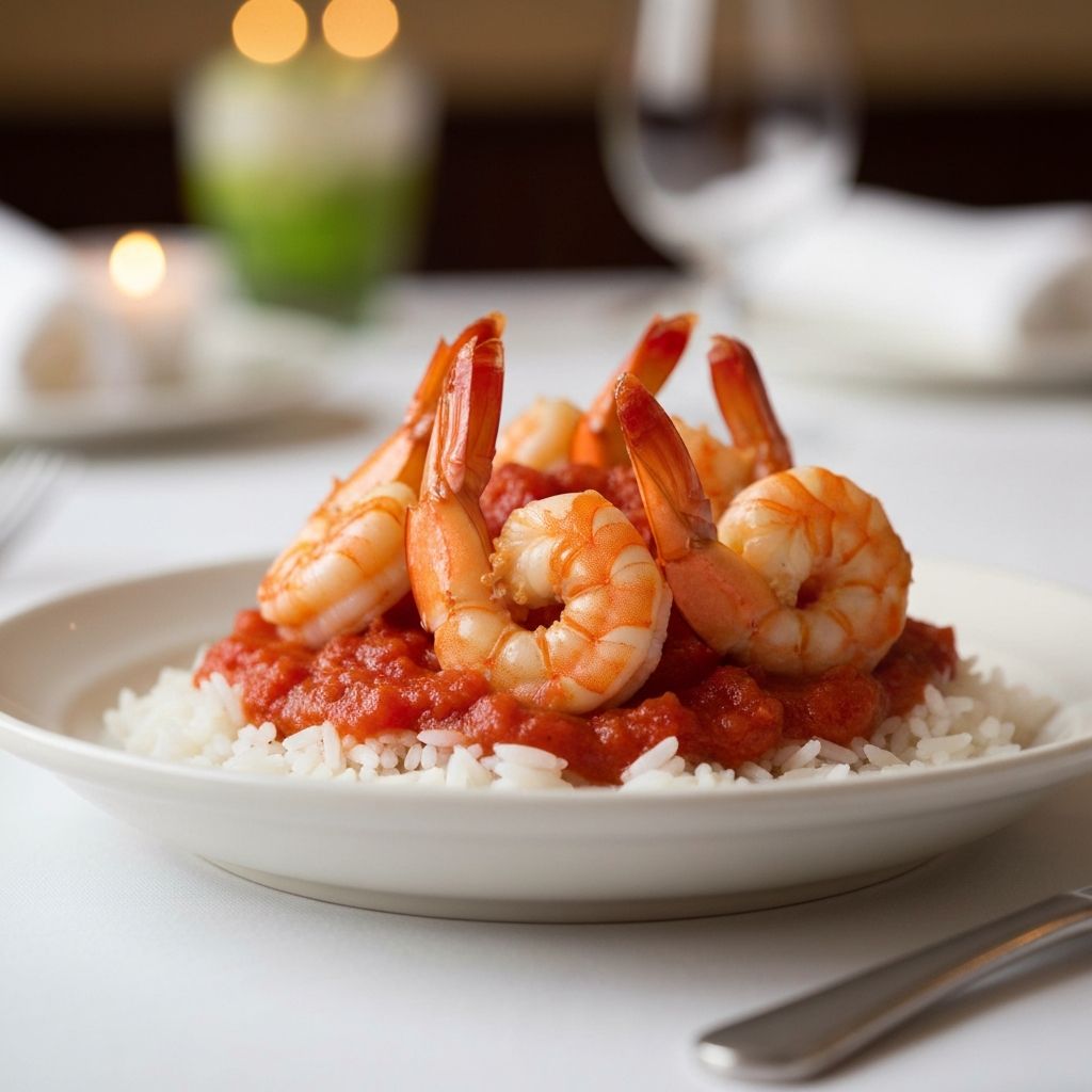 Shrimp Creole dish served over white rice